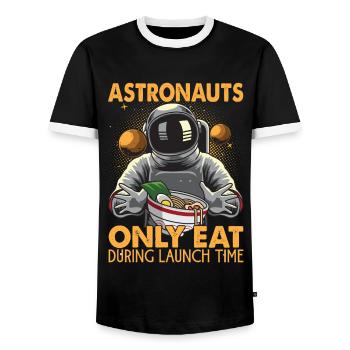 Astronauts Only Eat During Launch Time - Jokes - Männer Kontrast-T-Shirt - Schwarz/Weiß - Vorne - AI Model Female 172 light (172cm) & AI Model Male 178 light (178cm)