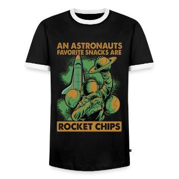 Astronauts Eat Rocket Chips For Breakfast - Jokes - Men's Ringer Shirt - black/white - Front - AI Model Female 172 light (172cm) & AI Model Male 178 light (178cm)