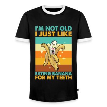 I'm Not Old, I Just Like Eating Banana - Funny - Men's Ringer Shirt - black/white - Front - AI Model Female 172 light (172cm) & AI Model Male 178 light (178cm)