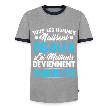 Les Meilleurs Hommes Deviennent Cordistes - T-shirt contrasté Homme - gris/marine  - Devant - AI Model Female 172 light (172cm) & AI Model Male 178 light (178cm)
