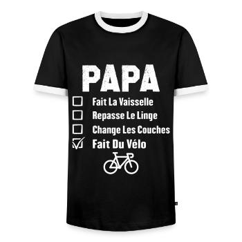 Papa cycliste fête des pères cadeau drôle vélo - T-shirt contrasté Homme - noir/blanc - Devant - AI Model Female 172 light (172cm) & AI Model Male 178 light (178cm)