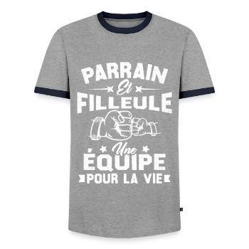 Parrain et Filleule une Équipe pour la Vie - T-shirt contrasté Homme - gris/marine  - Devant - AI Model Female 172 light (172cm) & AI Model Male 178 light (178cm)