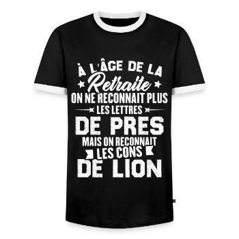 Cadeau D'humour Pour Les Retraités - T-shirt contrasté Homme - noir/blanc - Devant - AI Model Female 172 light (172cm) & AI Model Male 178 light (178cm)