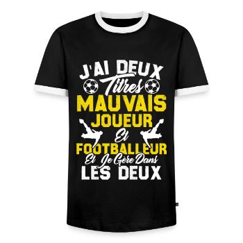 mauvais joueur footballeur cadeau drôle football - T-shirt contrasté Homme - noir/blanc - Devant - AI Model Female 172 light (172cm) & AI Model Male 178 light (178cm)