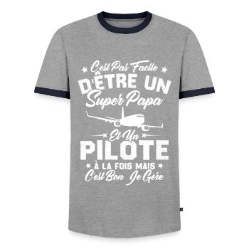 Un Super Papa Et Un Pilote - T-shirt contrasté Homme - gris/marine  - Devant - AI Model Female 172 light (172cm) & AI Model Male 178 light (178cm)