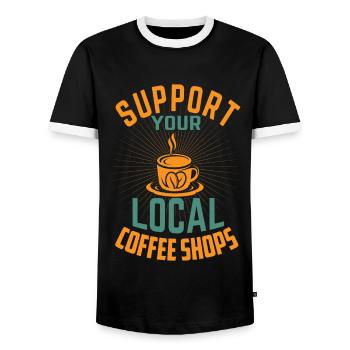 Support Your Local Coffee Shops - Barista - Men's Ringer Shirt - black/white - Front - AI Model Female 172 light (172cm) & AI Model Male 178 light (178cm)