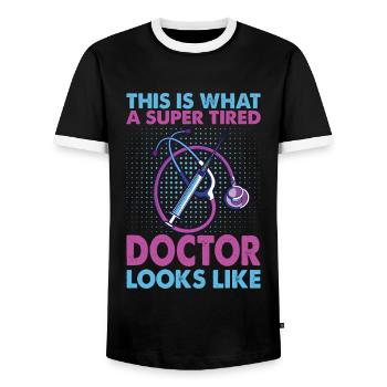 Voici à quoi ressemble un médecin super fatigué - T-shirt contrasté Homme - noir/blanc - Devant - AI Model Female 172 light (172cm) & AI Model Male 178 light (178cm)
