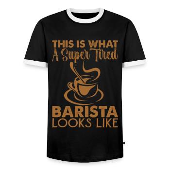 Voici à quoi ressemble un barista super fatigué - T-shirt contrasté Homme - noir/blanc - Devant - AI Model Female 172 light (172cm) & AI Model Male 178 light (178cm)