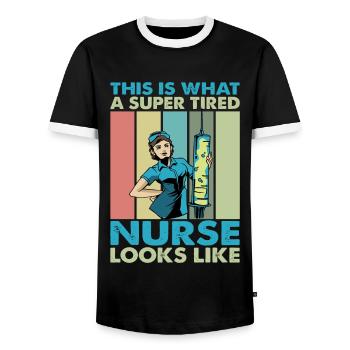 Voici à quoi ressemble une infirmière super fatiguée - T-shirt contrasté Homme - noir/blanc - Devant - AI Model Female 172 light (172cm) & AI Model Male 178 light (178cm)