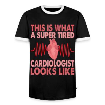 Voici à quoi ressemble un cardiologue super fatigué - T-shirt contrasté Homme - noir/blanc - Devant - AI Model Female 172 light (172cm) & AI Model Male 178 light (178cm)