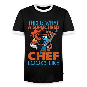 Voici à quoi ressemble un chef super fatigué - T-shirt contrasté Homme - noir/blanc - Devant - AI Model Female 172 light (172cm) & AI Model Male 178 light (178cm)