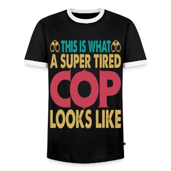 Voici à quoi ressemble un flic super fatigué - T-shirt contrasté Homme - noir/blanc - Devant - AI Model Female 172 light (172cm) & AI Model Male 178 light (178cm)