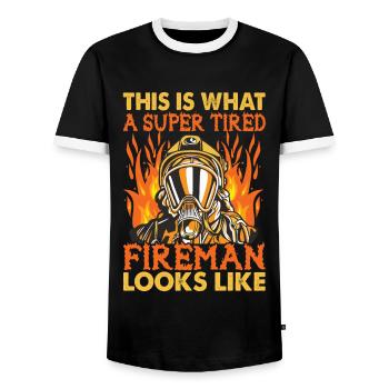 Voici à quoi ressemble un pompier super fatigué - T-shirt contrasté Homme - noir/blanc - Devant - AI Model Female 172 light (172cm) & AI Model Male 178 light (178cm)