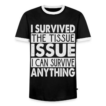 I Survived The Tissue Issue I Can Survive Anything - Männer Kontrast-T-Shirt - Schwarz/Weiß - Vorne - AI Model Female 172 light (172cm) & AI Model Male 178 light (178cm)