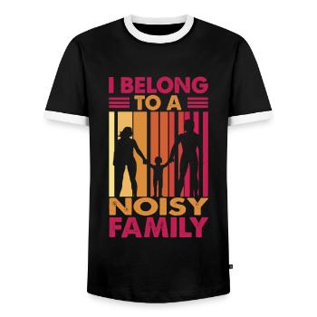 I Belong To A Noisy Family - Funny Reunion - Thank - Men's Ringer Shirt - black/white - Front - AI Model Female 172 light (172cm) & AI Model Male 178 light (178cm)