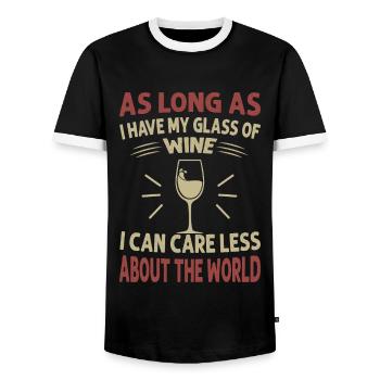 As Long As I Have My Glass Of Wine I Can Care Less - Men's Ringer Shirt - black/white - Front - AI Model Female 172 light (172cm) & AI Model Male 178 light (178cm)