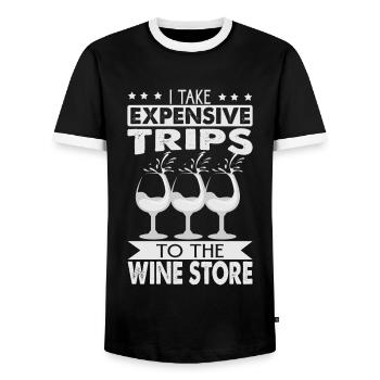 I Take Expensive Trips To The Wine Store - Funny - Männer Kontrast-T-Shirt - Schwarz/Weiß - Vorne - AI Model Female 172 light (172cm) & AI Model Male 178 light (178cm)