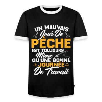Un mauvais jour de Pêche est toujours mieux - T-shirt contrasté Homme - noir/blanc - Devant - AI Model Female 172 light (172cm) & AI Model Male 178 light (178cm)