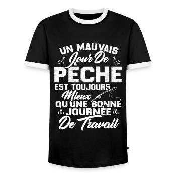 Un mauvais jour de Pêche est toujours mieux - T-shirt contrasté Homme - noir/blanc - Devant - AI Model Female 172 light (172cm) & AI Model Male 178 light (178cm)