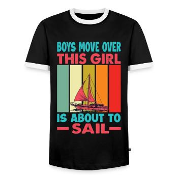 Boys Move Over This Girl Is About To Sail - Sailin - Men's Ringer Shirt - black/white - Front - AI Model Female 172 light (172cm) & AI Model Male 178 light (178cm)