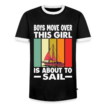 Boys Move Over This Girl Is About To Sail - Sailin - Men's Ringer Shirt - black/white - Front - AI Model Female 172 light (172cm) & AI Model Male 178 light (178cm)