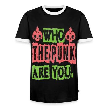 Qui êtes-vous le punk ? - Gothique - Gothique - Concert - T-shirt contrasté Homme - noir/blanc - Devant - AI Model Female 172 light (172cm) & AI Model Male 178 light (178cm)