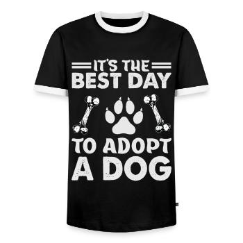 It's The Best Day To Adopt A Dog - Pets - Adoption - Men's Ringer Shirt - black/white - Front - AI Model Female 172 light (172cm) & AI Model Male 178 light (178cm)