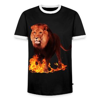 Animal sauvage lion en feu - T-shirt contrasté Homme - noir/blanc - Devant - AI Model Female 172 light (172cm) & AI Model Male 178 light (178cm)