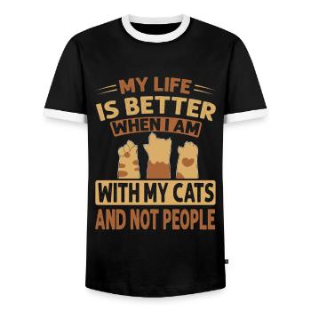 Ma vie est meilleure quand je suis avec mes chats et non P - T-shirt contrasté Homme - noir/blanc - Devant - AI Model Female 172 light (172cm) & AI Model Male 178 light (178cm)