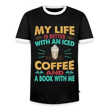 Ma vie est meilleure avec un café glacé et un livre W - T-shirt contrasté Homme - noir/blanc - Devant - AI Model Female 172 light (172cm) & AI Model Male 178 light (178cm)