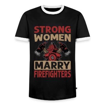 Strong Women Marry Firefighters - Fireman - Weddin - Men's Ringer Shirt - black/white - Front - AI Model Female 172 light (172cm) & AI Model Male 178 light (178cm)
