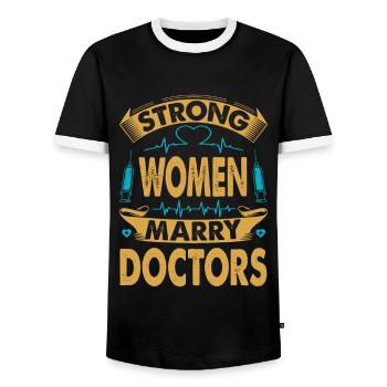 Strong Women Marry Doctors - Surgeons - Hospital - Men's Ringer Shirt - black/white - Front - AI Model Female 172 light (172cm) & AI Model Male 178 light (178cm)