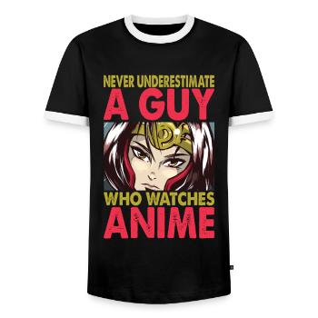 Ne sous-estimez jamais un gars qui regarde des anime - Funn - T-shirt contrasté Homme - noir/blanc - Devant - AI Model Female 172 light (172cm) & AI Model Male 178 light (178cm)