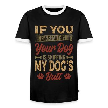 Si vous pouvez lire ceci, votre chien renifle mon chien - T-shirt contrasté Homme - noir/blanc - Devant - AI Model Female 172 light (172cm) & AI Model Male 178 light (178cm)