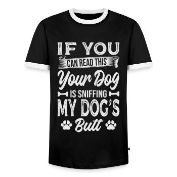 Si vous pouvez lire ceci, votre chien renifle mon chien - T-shirt contrasté Homme - noir/blanc - Devant - AI Model Female 172 light (172cm) & AI Model Male 178 light (178cm)