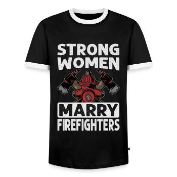 Strong Women Marry Firefighters - Fireman - Weddin - Men's Ringer Shirt - black/white - Front - AI Model Female 172 light (172cm) & AI Model Male 178 light (178cm)