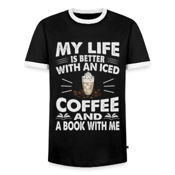 My Life Is Better With An Iced Coffee And A Book W - Men's Ringer Shirt - black/white - Front - AI Model Female 172 light (172cm) & AI Model Male 178 light (178cm)