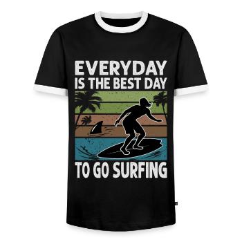 Everyday Is The Best Day To Go Surfing - Surf - Su - Men's Ringer Shirt - black/white - Front - AI Model Female 172 light (172cm) & AI Model Male 178 light (178cm)
