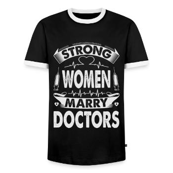 Strong Women Marry Doctors - Surgeons - Hospital - Men's Ringer Shirt - black/white - Front - AI Model Female 172 light (172cm) & AI Model Male 178 light (178cm)