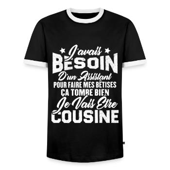 Je vais être cousine, Cadeau pour future cousine - T-shirt contrasté Homme - noir/blanc - Devant - AI Model Female 172 light (172cm) & AI Model Male 178 light (178cm)