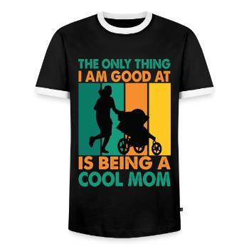 The only thing I am good at is being a cool mom - - Men's Ringer Shirt - black/white - Front - AI Model Female 172 light (172cm) & AI Model Male 178 light (178cm)
