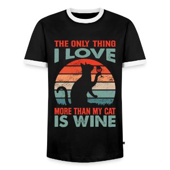 The Only Thing I Love More Than My Cat Is Wine - F - Männer Kontrast-T-Shirt - Schwarz/Weiß - Vorne - AI Model Female 172 light (172cm) & AI Model Male 178 light (178cm)
