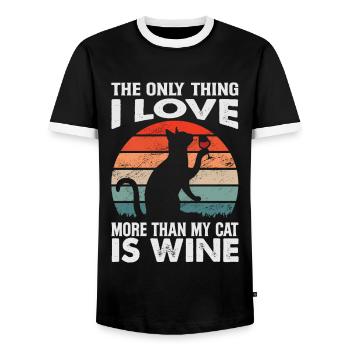 The Only Thing I Love More Than My Cat Is Wine - F - Männer Kontrast-T-Shirt - Schwarz/Weiß - Vorne - AI Model Female 172 light (172cm) & AI Model Male 178 light (178cm)