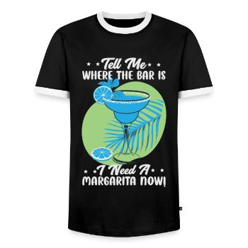 Dites-moi où se trouve le bar J’ai besoin d’une Margarita maintenant ! - - T-shirt contrasté Homme - noir/blanc - Devant - AI Model Female 172 light (172cm) & AI Model Male 178 light (178cm)