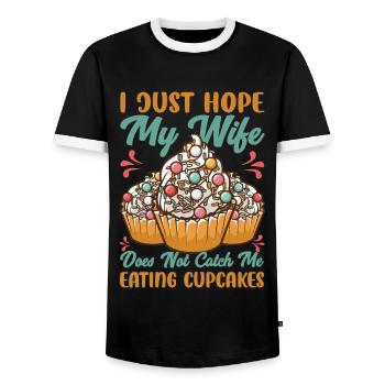 J’espère juste que ma femme ne me surprendra pas en train de manger de la cupca - T-shirt contrasté Homme - noir/blanc - Devant - AI Model Female 172 light (172cm) & AI Model Male 178 light (178cm)