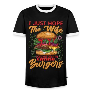 I Just Hope The Wife Does Not Catch Me Eating Burg - Männer Kontrast-T-Shirt - Schwarz/Weiß - Vorne - AI Model Female 172 light (172cm) & AI Model Male 178 light (178cm)