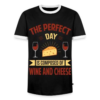 La journée parfaite est composée de vin et de fromage - s - T-shirt contrasté Homme - noir/blanc - Devant - AI Model Female 172 light (172cm) & AI Model Male 178 light (178cm)