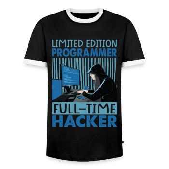 Limited Edition Programmer Full-Time Hacker - Funn - Men's Ringer Shirt - black/white - Front - AI Model Female 172 light (172cm) & AI Model Male 178 light (178cm)