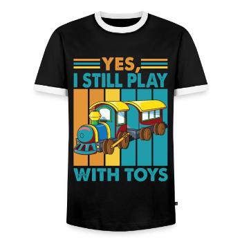 Oui, je joue toujours avec des jouets - Trains - Caboose - C - T-shirt contrasté Homme - noir/blanc - Devant - AI Model Female 172 light (172cm) & AI Model Male 178 light (178cm)