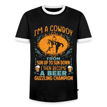 I'm A Cowboy From Sun Up To Sun Down - Western - Männer Kontrast-T-Shirt - Schwarz/Weiß - Vorne - AI Model Female 172 light (172cm) & AI Model Male 178 light (178cm)